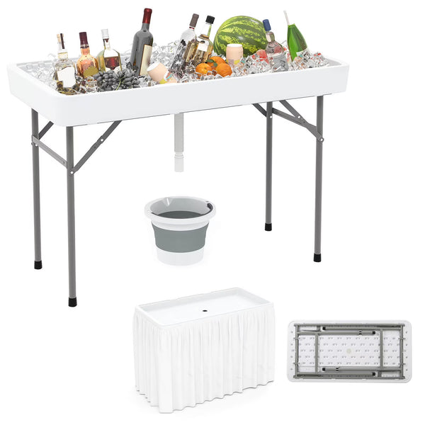 Costway 4 Foot Ice Cooler Folding Table Outdoor Portable Ice Bin Table with Large Sink